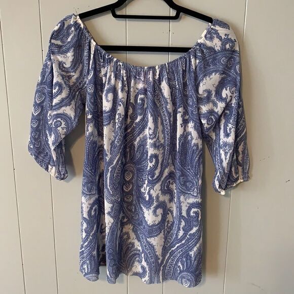 Sweet Pea Blue & White Paisley Boho Top Medium - Picture 1 of 2
